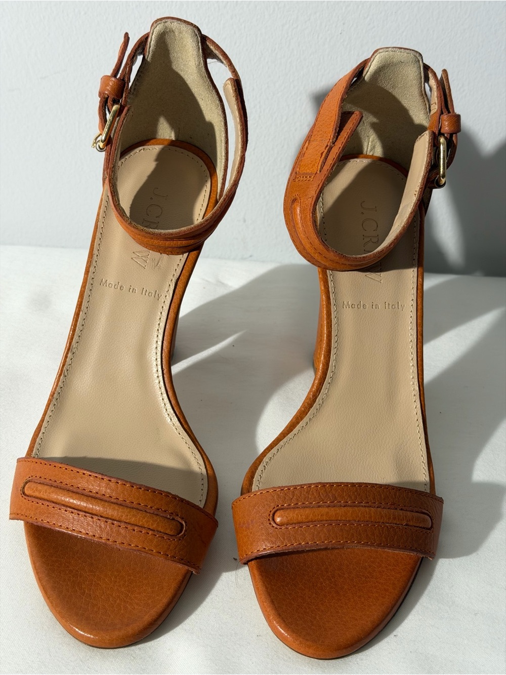J. Crew Brown-Tan Leather Ankle-Strap Sandals